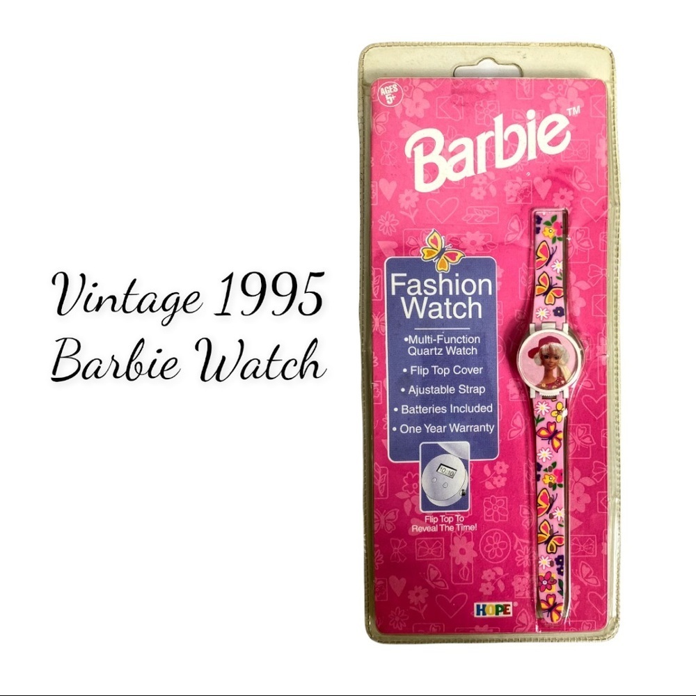 Vintage 1995 NIP Barbie Fashion Wrist Watch, Pink Band/ Flowers & Butterflies